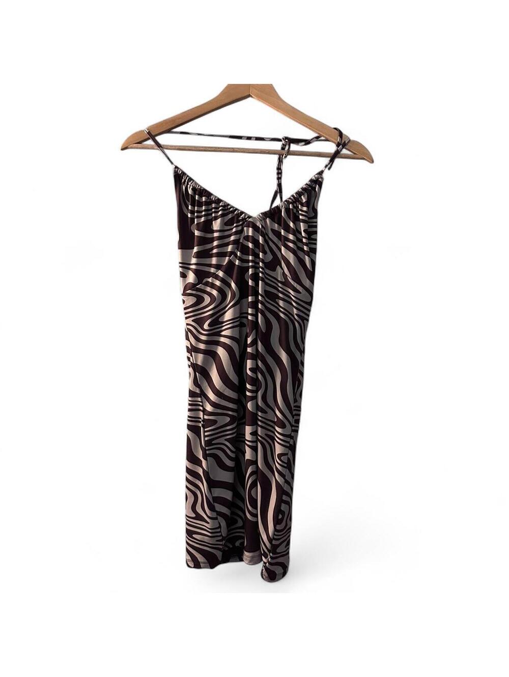 Garage Brown Cream Swirl Halter Mini Dress P/S Y2K